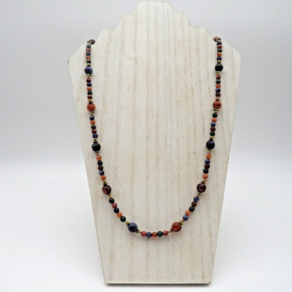 Vintage Beaded Necklace Gold‎ Tone Lobster Clasp Lucite Round Beads 28 Inch